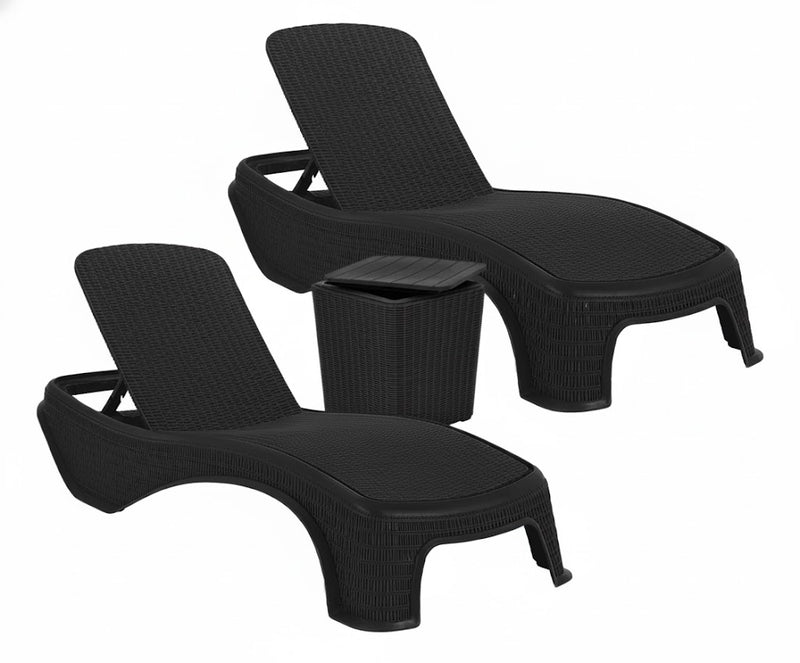 Combo reposeras Dubai Simil Rattan X2 + Mesa Capri